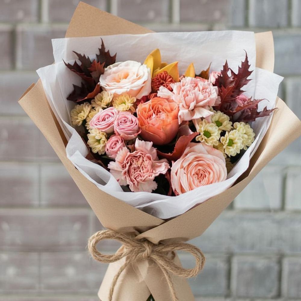 Букет цветов из: Гвоздики, Хризантемы и Розы в Воздвиженском Ставропольского края