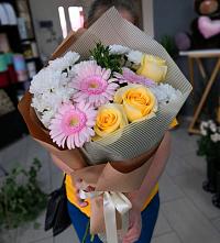 Букет цветов из:  Герберы, Розы и Хризантемы в Воздвиженском Ставропольского края