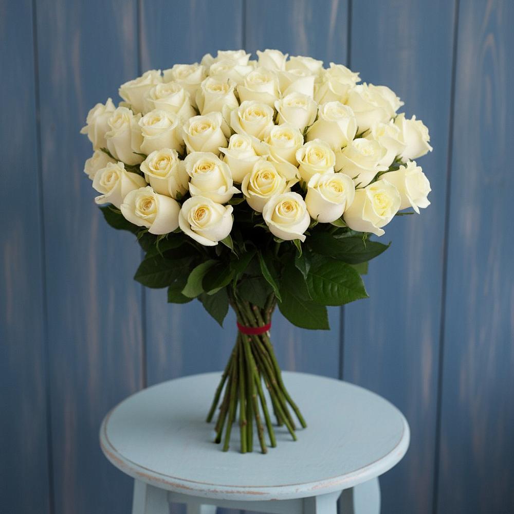 Букет 51 Белая роза Эдлесс Лав в Воздвиженском Ставропольского края