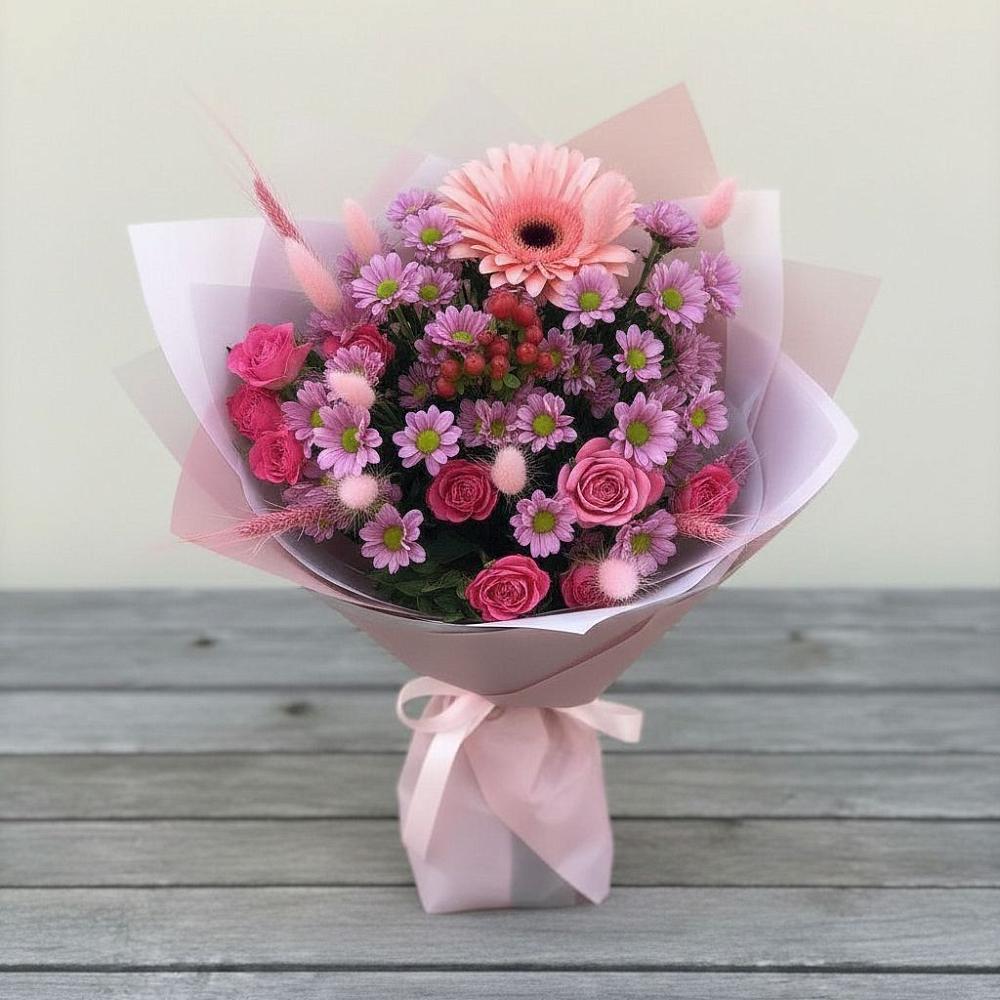 Букет цветов из: Розы, Герберы и Хризантемы в Воздвиженском Ставропольского края