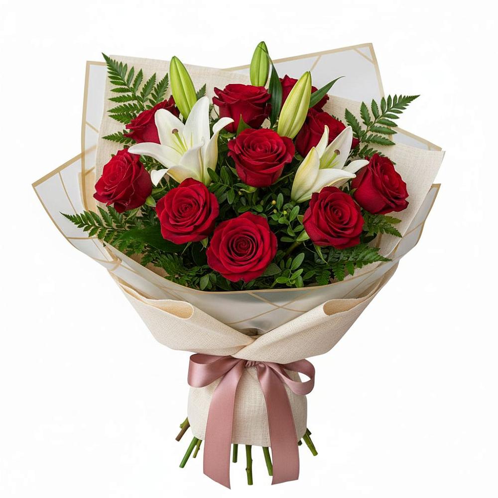 Букет цветов из: Лилии и Розы в Воздвиженском Ставропольского края