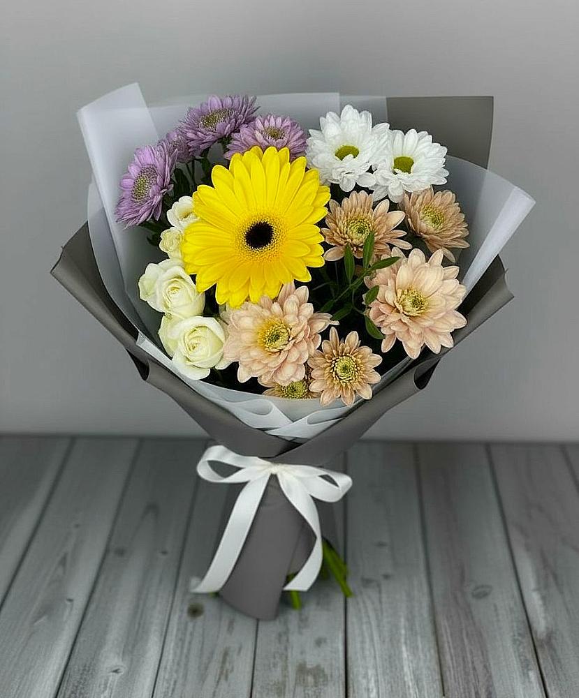 Букет цветов из: Розы, Герберы и Хризантемы в Воздвиженском Ставропольского края
