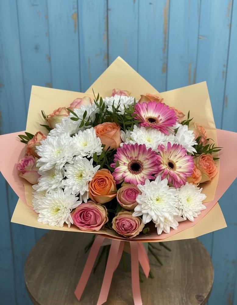Букет цветов из: Розы, Герберы и Хризантемы в Воздвиженском Ставропольского края