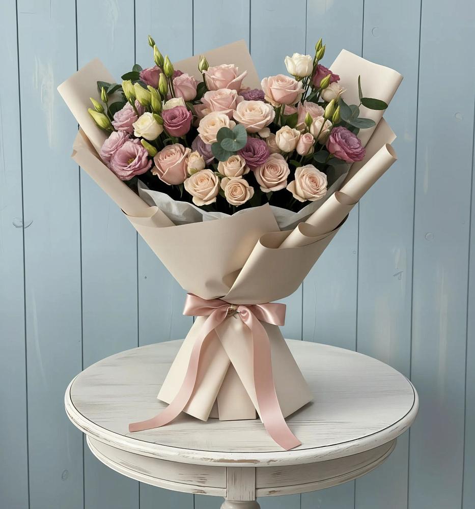 Букет цветов из: Розы и Лизиантусы в Воздвиженском Ставропольского края