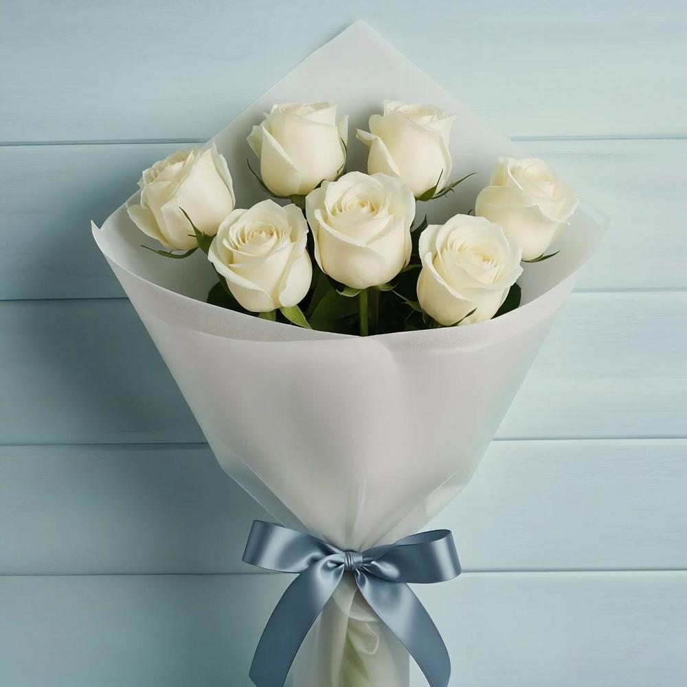 Букет 7 Белых роз Эдлесс Лав в Воздвиженском Ставропольского края